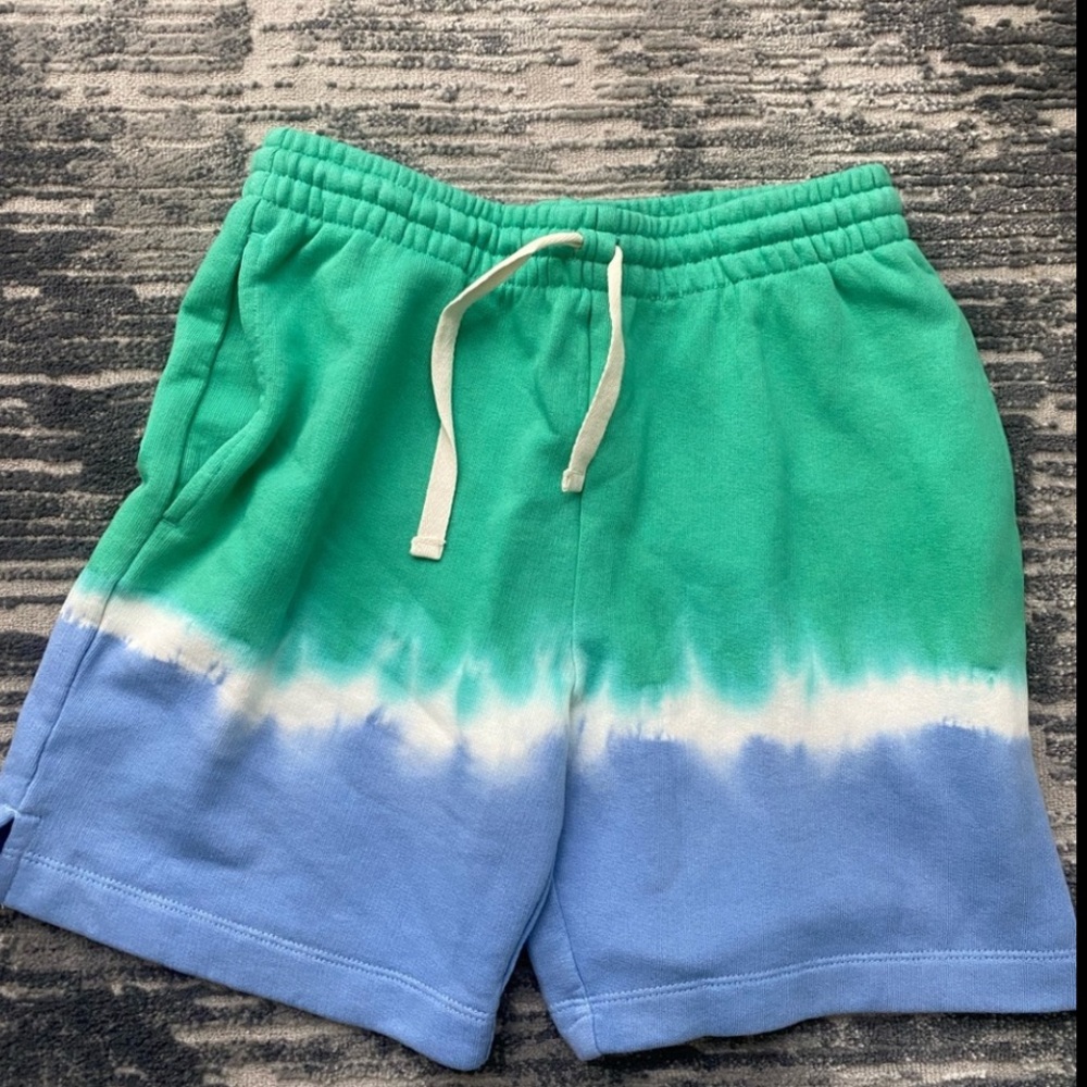 Organic cotton Hanna Anderson Minty Green Vintage Blue Tie Dye shorts - Picture 3 of 4
